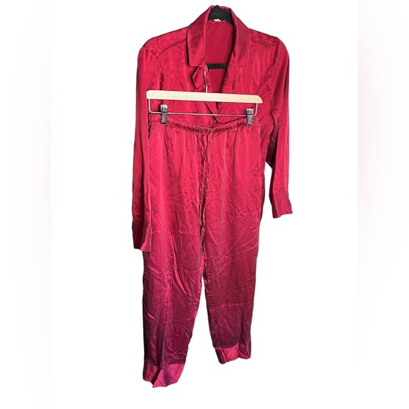 Mommesilk Women’s Sz Medium Claret Burgundy Mulberry 100% Silk Pajama Set - Picture 3 of 13